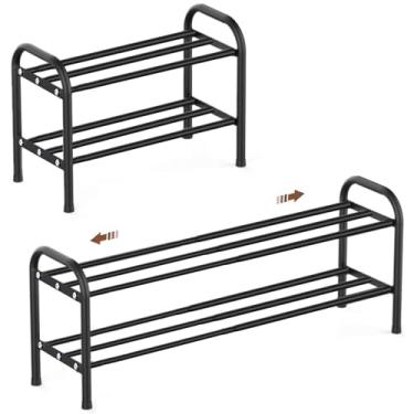 Imagem de XIANGLV Sapato estreito extensível, economiza espaço, ajustável, expansível, pequeno, de metal, sapateira, cor preta, armazenamento de sapatos para exteriores, campismo (2 andares)
