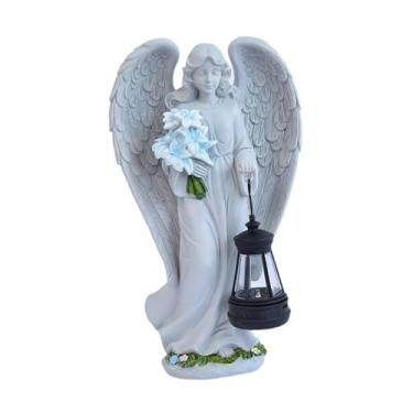 Imagem de Fenteer Estátua de anjo para jardim com energia solar, estatuetas de anjo, ornamento decorativo, esculturas com luz para decoração de e paisagem, de Pé