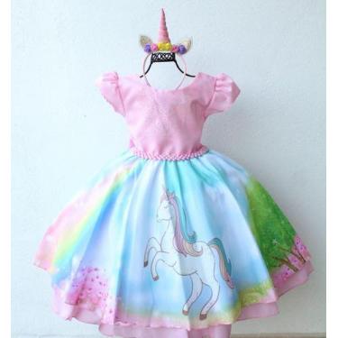 Imagem de Vestido Infantil E Juvenil Unicornio Com Tiara - Pingo De Gente Kids, 