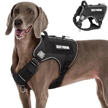 Imagem de MOOGROU Peitoral tático para cães grandes, sem puxão, colete militar com alça, peitoral refletivo resistente para animais de estimação K9, trabalho, caminhada, treinamento, preto, GG