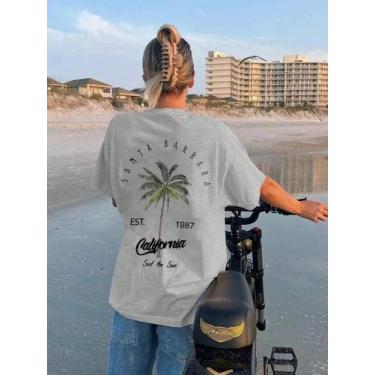 Imagem de Camiseta De Algodão Feminina De Verão Com Estampa De Palmeira De Coco 