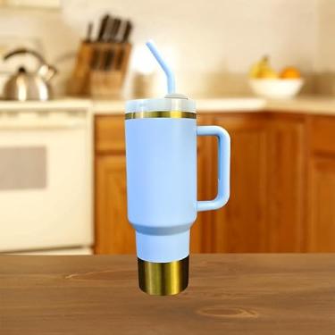 Imagem de Garrafa térmica de aço inoxidável rosa com boneca, 1200 ml, com tampa e canudo personalizável (Ouro Azul)