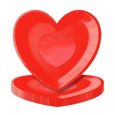 Imagem de Herytem 24 peças de pratos de papel em forma de coração para Dia dos Namorados – Pratos de sobremesa descartáveis com coração vermelho de 18 cm para festa dos namorados, casamento, noivado ou jantar