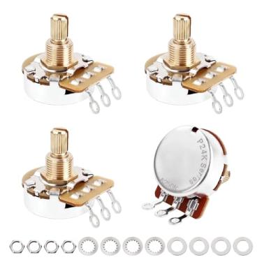 Imagem de Banworks Potenciômetro A250K Imperial de latão com rosca de 9,5 mm para guitarras tamanho completo, eixo curto dividido de 24 estrias (comprimento de 15,5 mm) para Gibson Les Paul LP/SG Fender Strat