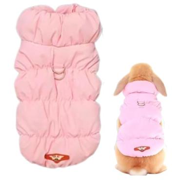 Imagem de Roupas de coelho para animais de estimação, casaco de inverno forrado com lã espessa, jaqueta fofa e quente, adequada para coelhos, gatinhos, filhotes e outros animais de estimação pequenos (rosa, 2GG