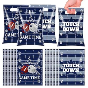 Imagem de Hokinaa Sacos de lembrancinhas de festa de futebol – 50 peças caubói feliz aniversário grande presente de plástico presente azul estrela azul suprimentos de decoração de férias suprimentos para