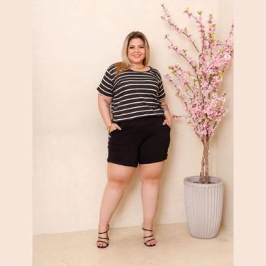 Imagem de Conjunto Feminino Plus Size Casual de Blusa e Shorts com Bolsos - Rosa