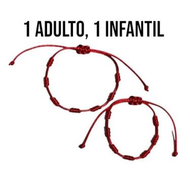 Imagem de kit Pulseira vermelha 7 nós bebê/infantil adulto Kabbalah regulável co