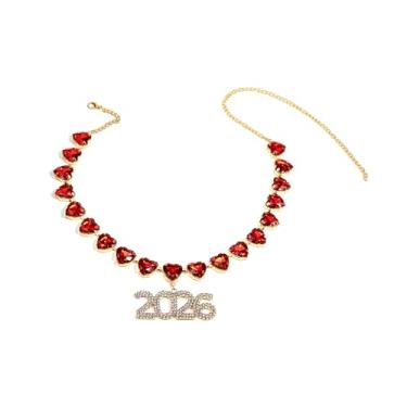 Imagem de ChungLong0593 Colar de strass de ano novo de 2026, gargantilha com pingente de ano brilhante com designs de cristal, joia de festa moderna para celebração de formatura, Medium, Strass, Sem Pedra