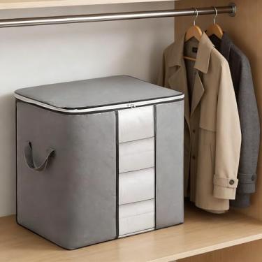 Imagem de Sacos de grande capacidade, organizadores de armazenamento de tecido não tecido com alças para roupas, colchas, embalagem de itens domésticos (cinza)