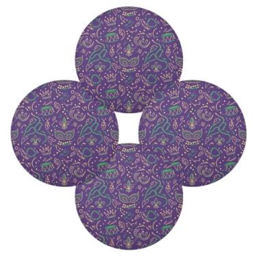 Imagem de Wassud Jogo americano conjunto de 4 tapetes de mesa redondos de carnaval para cozinha e jantar tapetes laváveis resistentes ao calor para decoração de mesa 39 cm