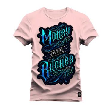 Imagem de Camiseta Plus Size Estampada Premium Algodão Money Rilches, G1, Rosa