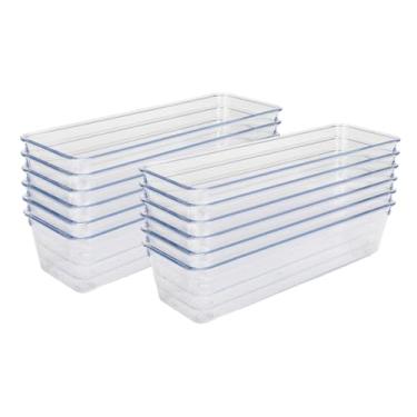 Imagem de yaenoei Organizador de gavetas de plástico transparente, organizador de gaveta de acrílico empilhável, 22 x 7,6 x 5 cm, organizadores de gaveta antiderrapantes para cozinha, escritório, banheiro