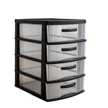 Imagem de Organizador De Gavetas Com 4 E 3 Gavetas De Plástico Grande- Armário Cozinha Quarto(4 gavetas Preto)
