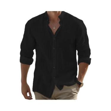 Imagem de Camisa Masculina plus Size De Algodão E Linho De Manga Longa Para O Ve