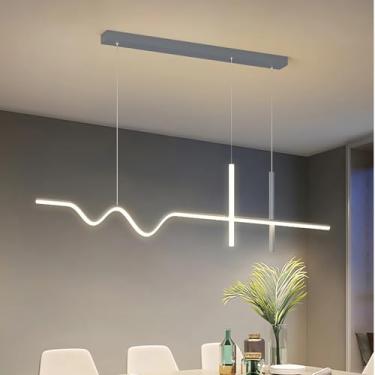 Imagem de Luminária pendente de LED de 100 cm para sala de jantar, com controle remoto, design linear e dimerizável, ideal para cozinha, escritório, bar, ilha de cozinha moderna e com altura ajustável