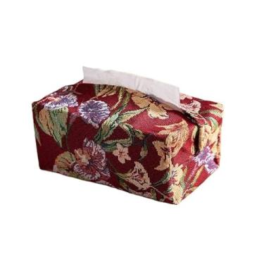 Imagem de Suporte de caixa de lenços de papel, capa de tecido estilo chinês, caixa de lenços de mesa para banheiro, penteadeira, bancada, cabeceira, escritório, capa de caixa de lenços faciais (vermelha)