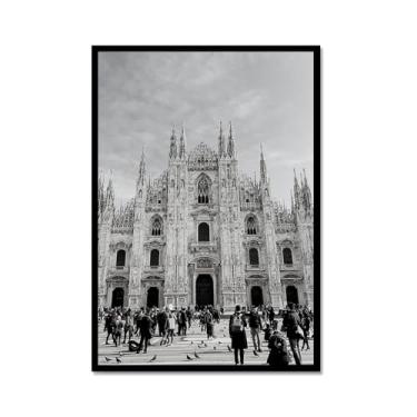 Imagem de Impressão em tela de fotografia de paisagem em preto e branco cenário da Itália para decoração de sala de estar - Veneza, Costa Amalfitana, Roma, Milão, Five Oceanside Towns Pôster de arte de parede