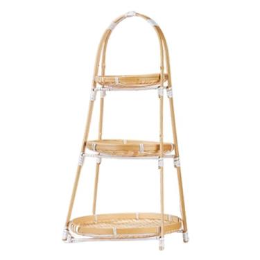 Imagem de Ioensy Bandeja expositora de petiscos em bambu trançado, ideal para presentear, armazenar alimentos e servir. Possui alça e é perfeita para cafés, salas de, 3 Camadas