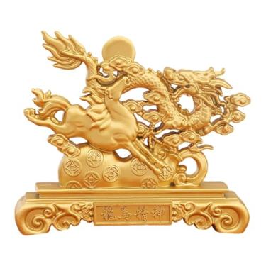 Imagem de WeiLaiKeQi Estatueta colecionável de cavalo e dragão, presente de boas-vindas, miniatura dourada para decoração de mesa, escrivaninha, carro, quarto ou estante.