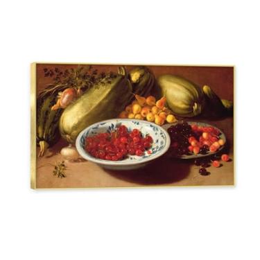 Imagem de NHLDZYH Moldura dourada. Vintage Fruta Ainda Natureza Tela Retrô Frutas Motivo Estilo Country Decoração de Parede para Cozinha e Sala de Jantar. C44. 40 x 64 cm.