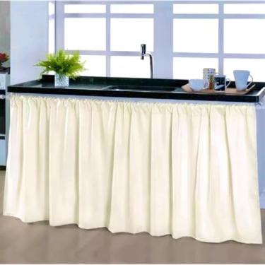 Imagem de Cortina Pia Cozinha Moderna Elegante 1,40 x 80 Decoração Balcão Tanque Tecido Oxford(Cortina Pia CREME,2 UNIDADES)