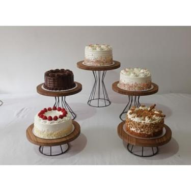 Imagem de Kit Boleira Festa Rústica com Tampo em Madeira Pinus – Kit Decoração Mesa com 5 Boleiras para Festa Aniversário e Casamento(preto)