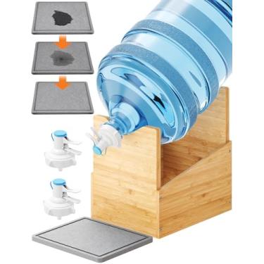 Imagem de NiHome Suporte de jarro de água de madeira de 5 galões com diatomita, inclui 2 válvulas dispensadoras de grau alimentício sem BPA para fluxo rápido à prova de vazamento, serve para aberturas de