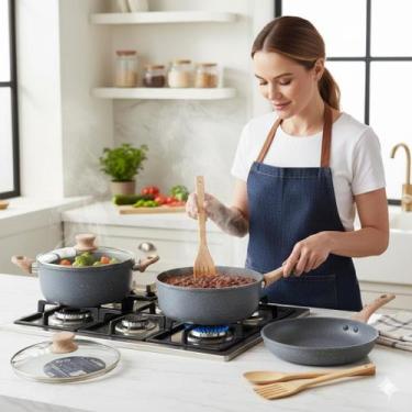 Imagem de Jogo de Panela Antiaderente com Cabo de Madeira 8 Peças Sortida - Frat