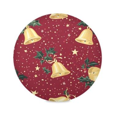 Imagem de STAYTOP Jogo americano redondo com sino de Natal, 1 peça, tapetes de mesa antiderrapantes fáceis de limpar para decoração de mesa de festa e churrasco