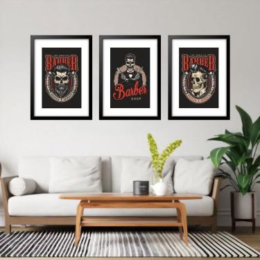 Imagem de Kit 3 Quadros Grandes Barbearia 60X48Cm