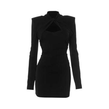 Imagem de Vestido De Festa Feminino Elegante De Manga Longa Com Recortes, Gola A