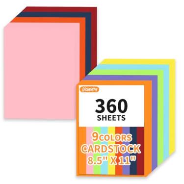 Imagem de 360 folhas de cartolina colorida 21,6 cm x 28 cm, 9 cores sortidas, papel para impressora 200 g/m² para scrapbook, Cricut, confecção de cartões, artesanato DIY, material escolar, decorações de festa