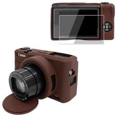 Imagem de Capa de câmera para Canon Powershot G7 X Mark III com 2 peças protetoras de tela, proteção total macia G7X III capa de silicone removível capa protetora para Canon G7XIII G7X3-Coffee
