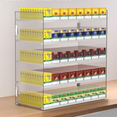 Imagem de Vitrine de cigarro de acrílico com bandeja automática - suporte de parede e dispensador de mesa para lojas de conveniência, armários e lojas - fácil de instalar, transparente, 43,5x