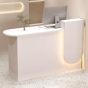 Imagem de Mesa de recepção moderna com gaveta e armário trancáveis, balcão de recepção para pequenos espaços de varejo, ideal para lobbies e salões de beleza - branco, 100 x 50 x 85 cm