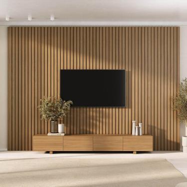 Imagem de Rack Liso com Painel Ripado para Tv até 86 Polegadas 320x230cm Aruá Cabecasa Madeiraoriginals Jatoba