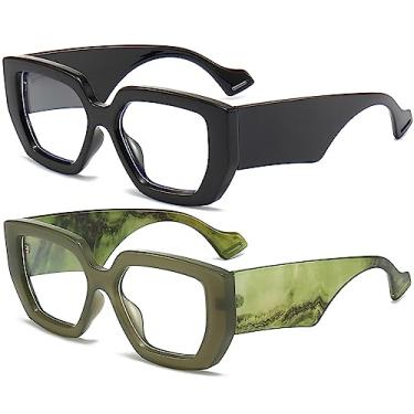 Imagem de AIEYEZO Óculos De Sol Com Armação Grossa E Luz Azul Para Homens Mulheres, Quadrados Da Moda Computador, Anticansaço Visual Previne Dor Cabeça (Preto + Verde Oliva)