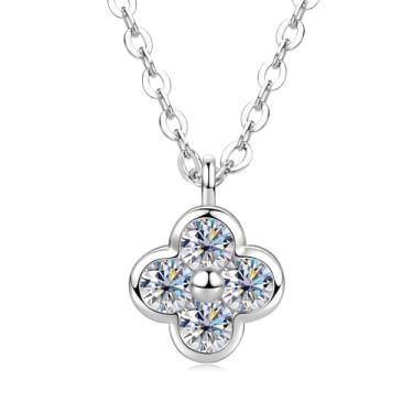 Imagem de PROSTORY Colar feminino com pingente de moissanita, 3 mm, cor D VVS1, imitação de diamante criado em laboratório, banhado a ouro 14K, pingente de quatro folhas para esposa, mãe, presente de