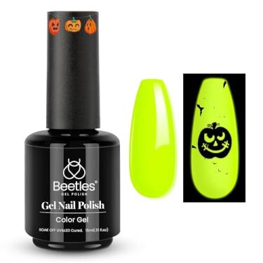 Imagem de Esmalte de gel Beetles Halloween – esmalte de gel amarelo luminoso que brilha no escuro verde, cor luminosa verde noctilucente, lâmpada de LED U v para manicure faça você mesmo, 14,2 g