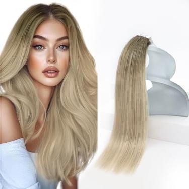Imagem de Sunny Hair Extensões de cabelo humano real com fita adesiva invisível, extensões de cabelo Remy para mulheres, raiz loira acinzentada para loiro platinado, balayage, 50,8 cm, 20 peças, 50 g