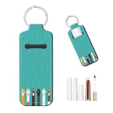 Imagem de PLKTJOSA Chaveiro de protetor labial personalizado, capa de couro reutilizável - ideia de presente de Natal (garra de gato)