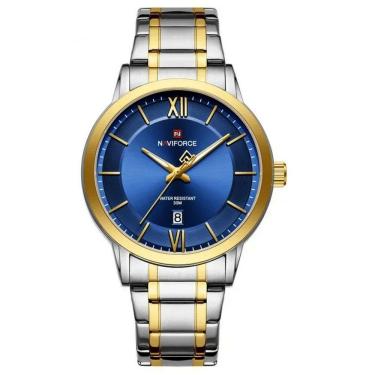 Imagem de Relógio De Quartzo Masculino Pulseira Em Aço Inoxidável 3atm à Prova D´agua Azul Dourado