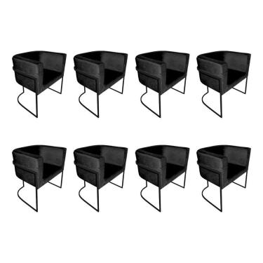 Imagem de Kit 8 Cadeiras De Jantar Premium Base De Ferro Preta Veludo Preto