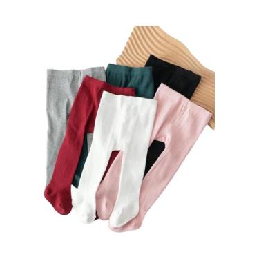 Imagem de Meias Calças Para Meninas, 6 Pares Em Cores Sólidas, Cintura Elástica,