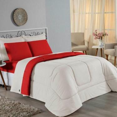 Imagem de Kit Edredom Dupla Face + Jogo De Lençol Casal Viúva Nobre 7 Peças Malh