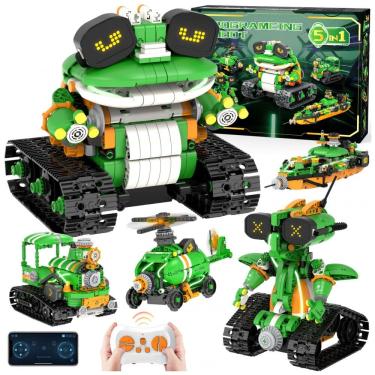 Imagem de Kit robô trator e sapo 5 em 1 GLUISEUR com 732 peças, olhos LED, app e controle remoto para crianças 6 a 12 anos