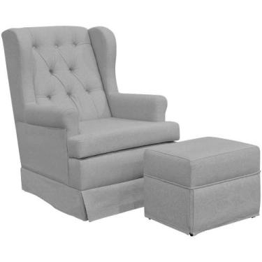 Imagem de Poltrona E Puff Helena P02 Capitonê Linho Cinza - LYAM DECOR