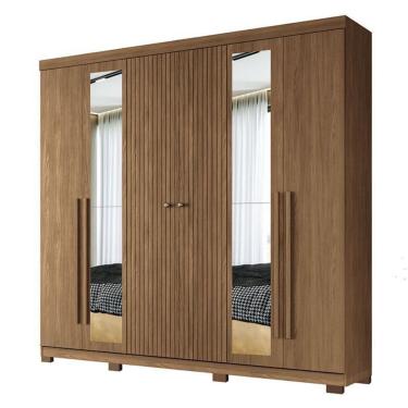 Imagem de Guarda Roupa Casal Ripado 6 Portas Buriti com Espelho e Pés Jatobá Acetinado - Santos Andirá