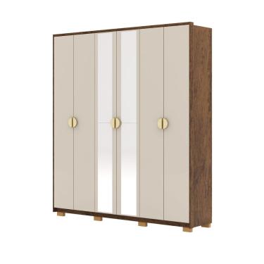 Imagem de Guarda-roupa Casal 100% Mdf com Espelho 6 Portas 4 Gavetas Noronha Imbuia/Cinza